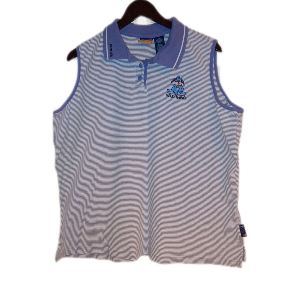 🔴 LAST CHANCE Eeyore Purplesnd White Striped Sleeveless Polo Shirt
